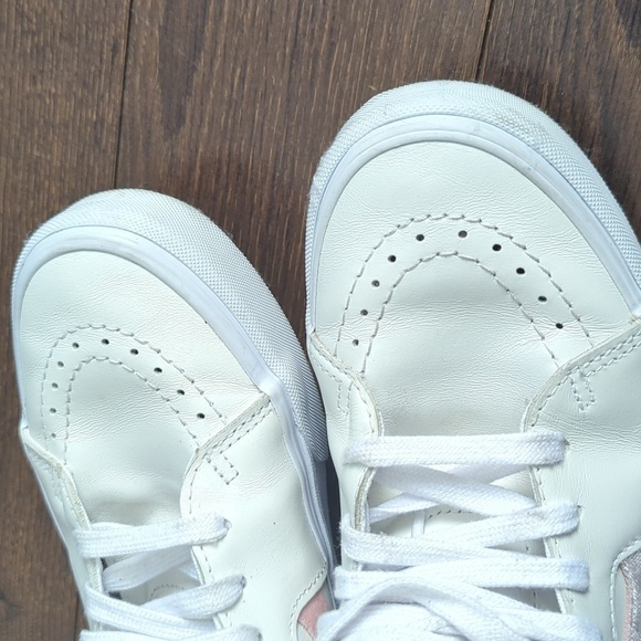 Vans SK8 Classic Hi High White Leather Powder Pink Stripe Skate Shoes - Picture 7 of 10